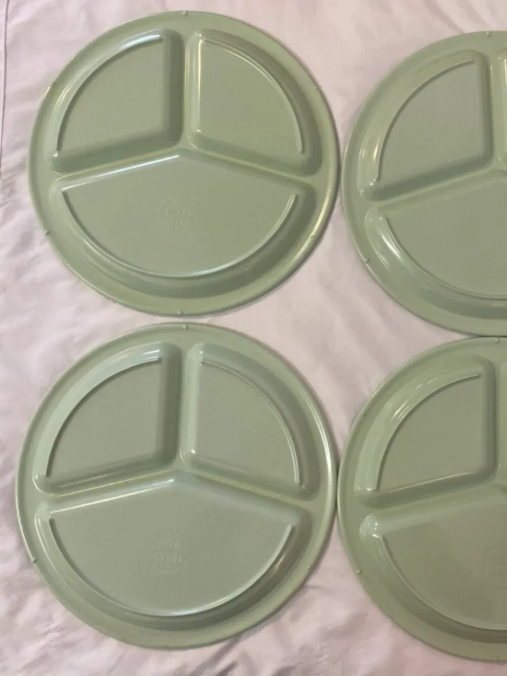 Vintage Texas Ware Melamine Plastic Mint Green Divided Plates Set Of 4 10”